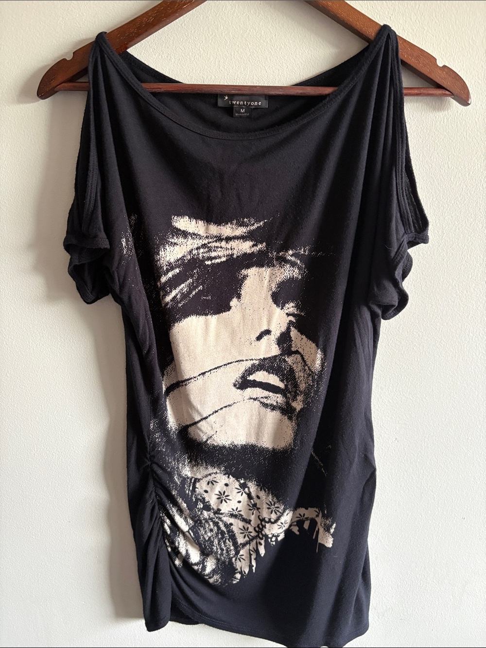 Twenty One Black Graphic Tee with Cream Face Print